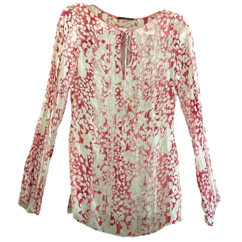 Elie Tahari Floral Sheer Silk Long Sleeve Tunic Blouse Swim Cover Small